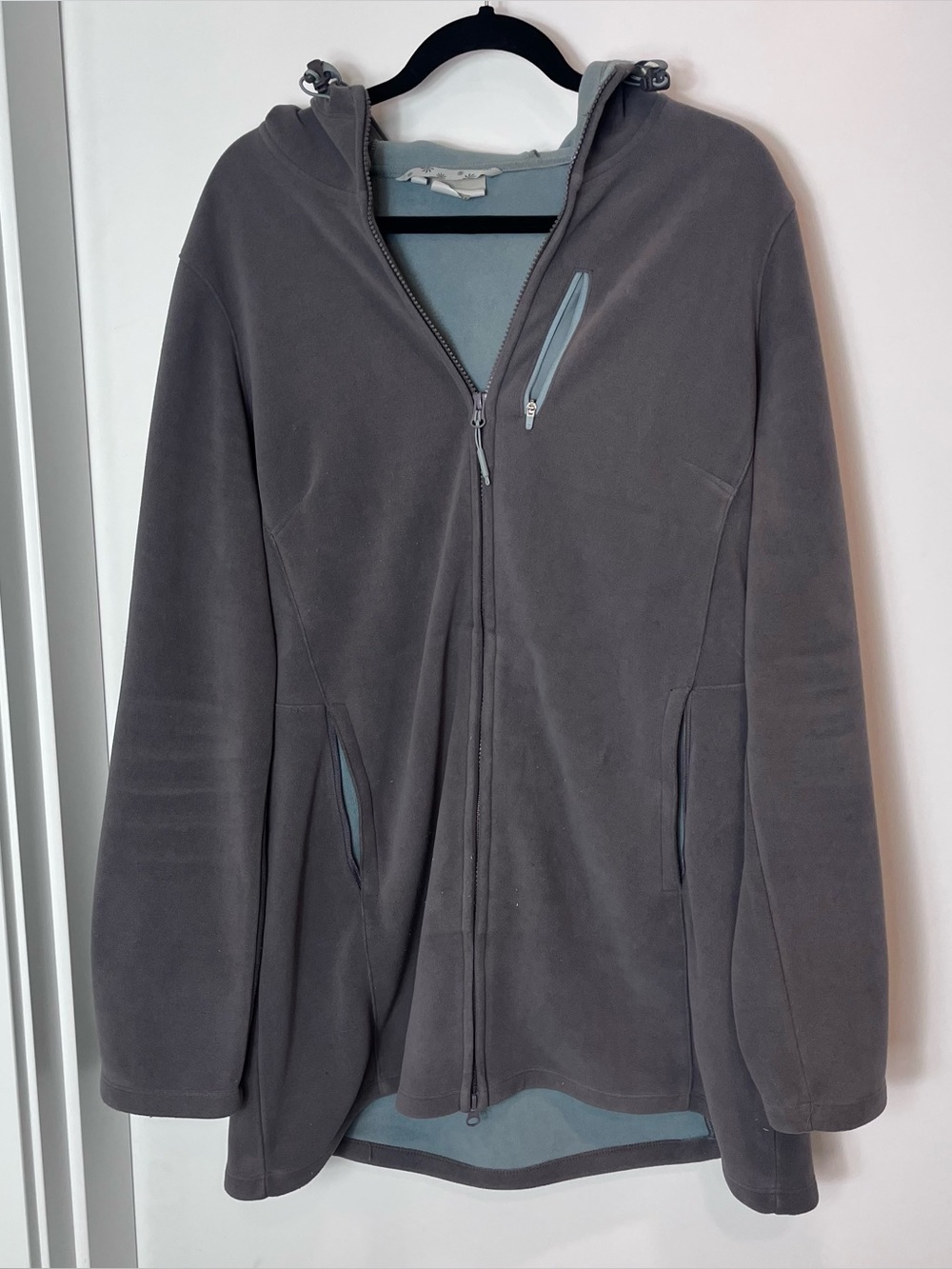 Athleta Swara Long Zip-up Hooded Jacket Gray Hooded Fleece XL Active
